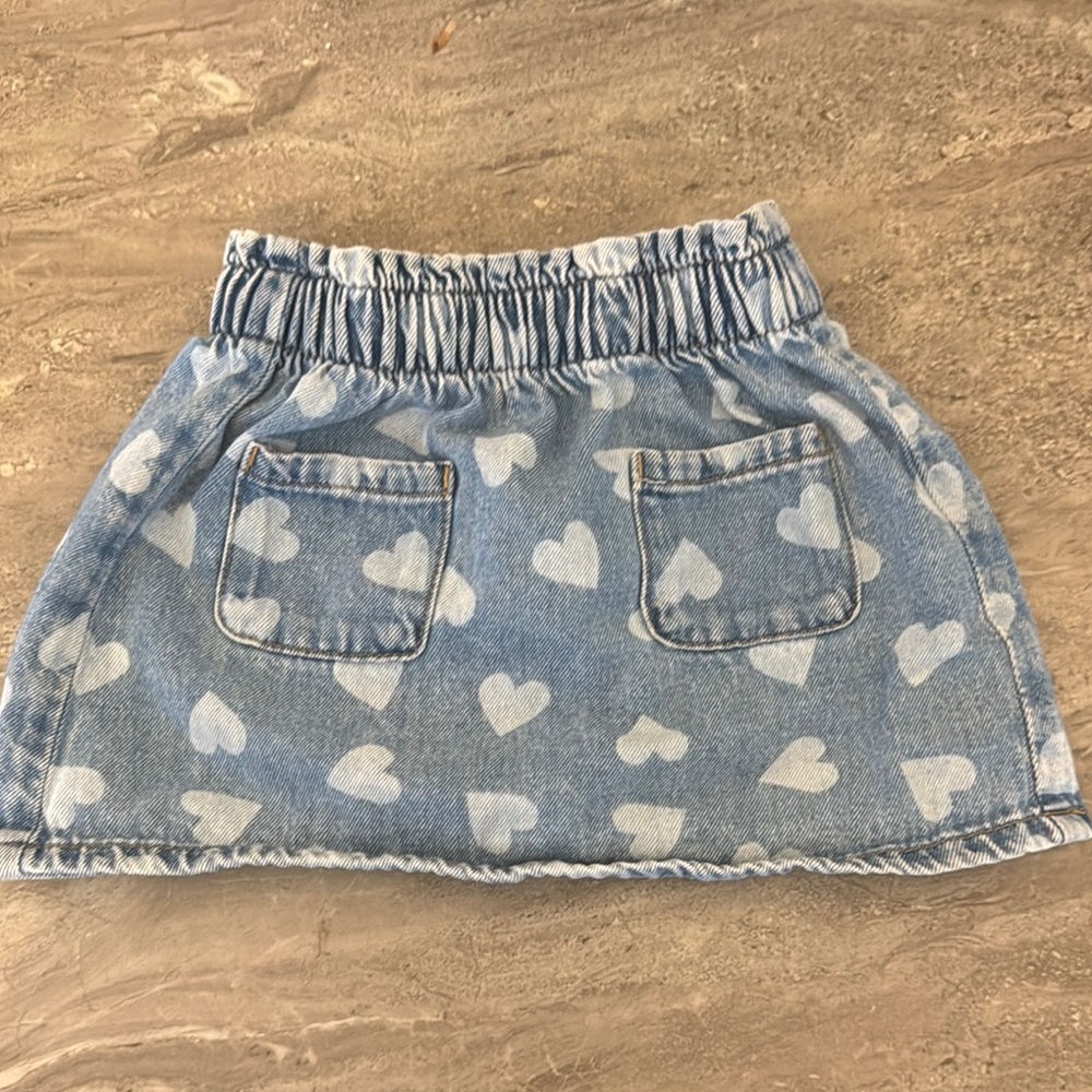 H&M Blue Heart Patterned Kids Denim Skirt 3/4t